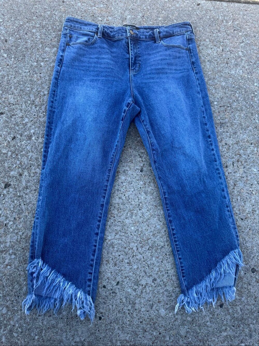 Liverpool Los Angeles Jeans Womens 14 Harding Blue Fringe Hem Stretch Denim